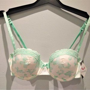 White & Green Lace Butterfly T-Shirt Bra